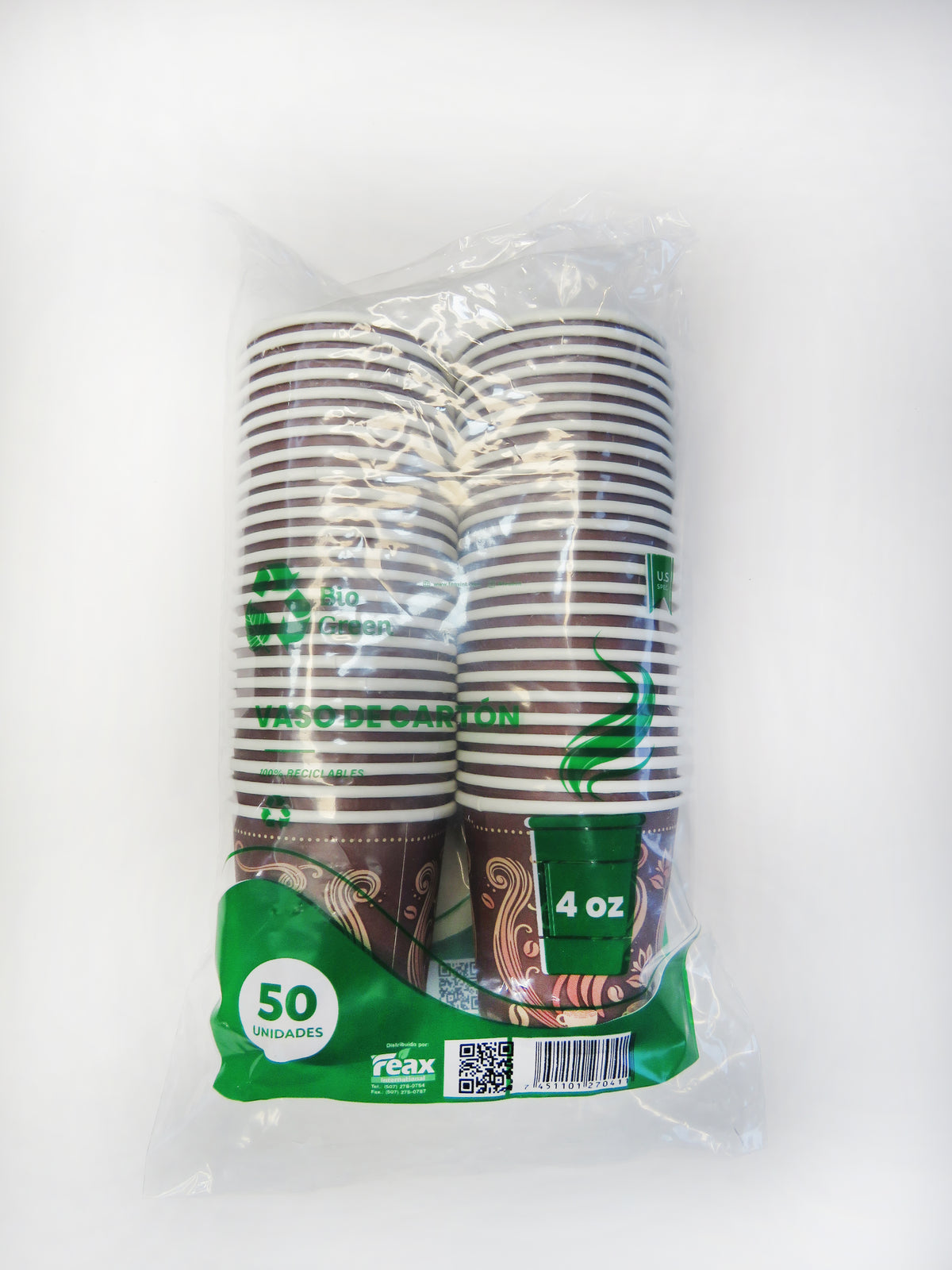 VASO CAFE CARTON 4 OZ. S/ASA 62 MM. RETAIL BIO GREEN 20 (2x25)