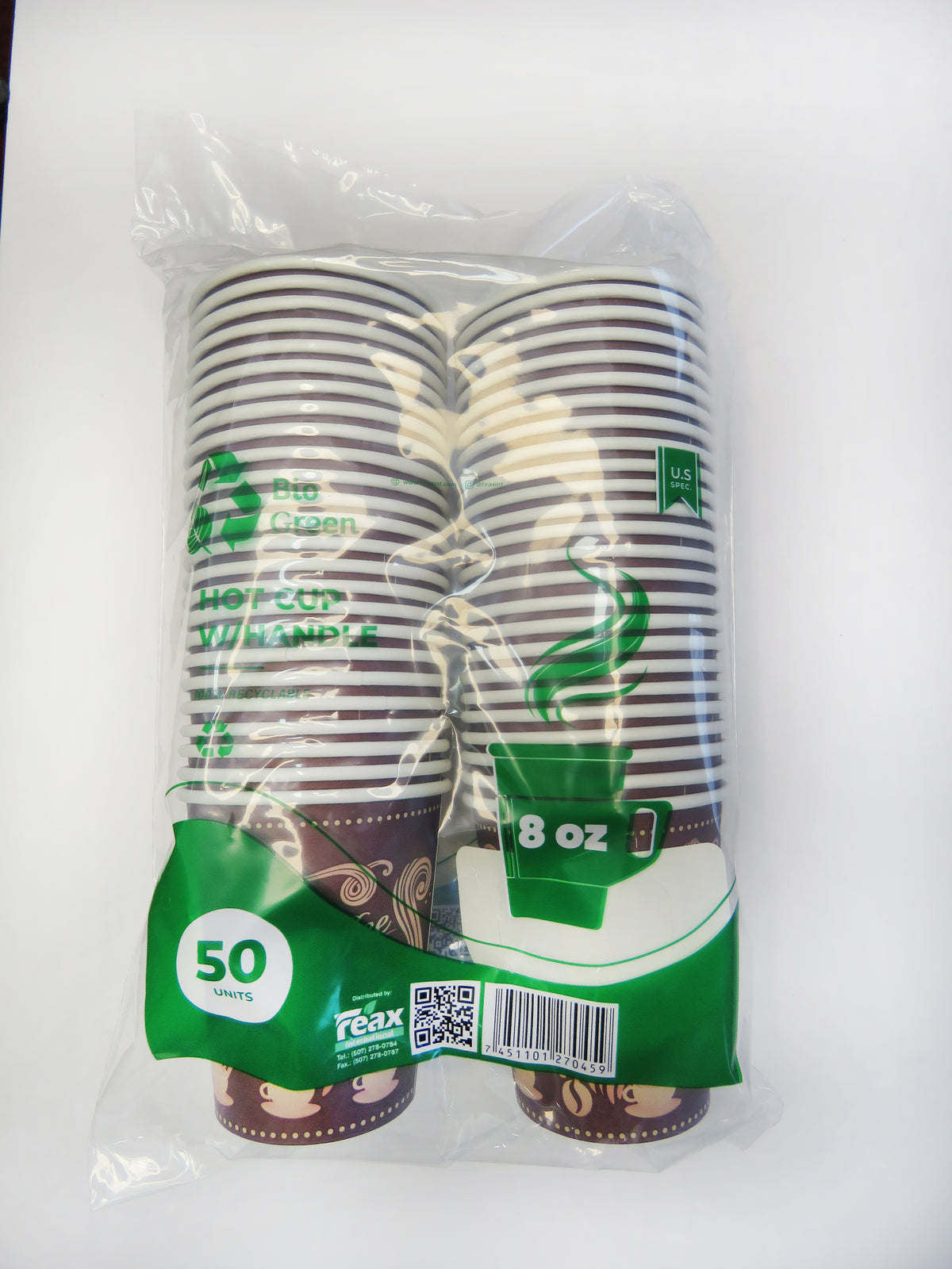 VASO CAFE CARTON 8 OZ. C/ASA 80 MM. RETAIL BIO GREEN 20 (2x25)