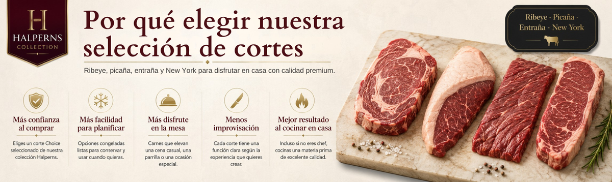 Selección de cortes Halperns Choice Beef