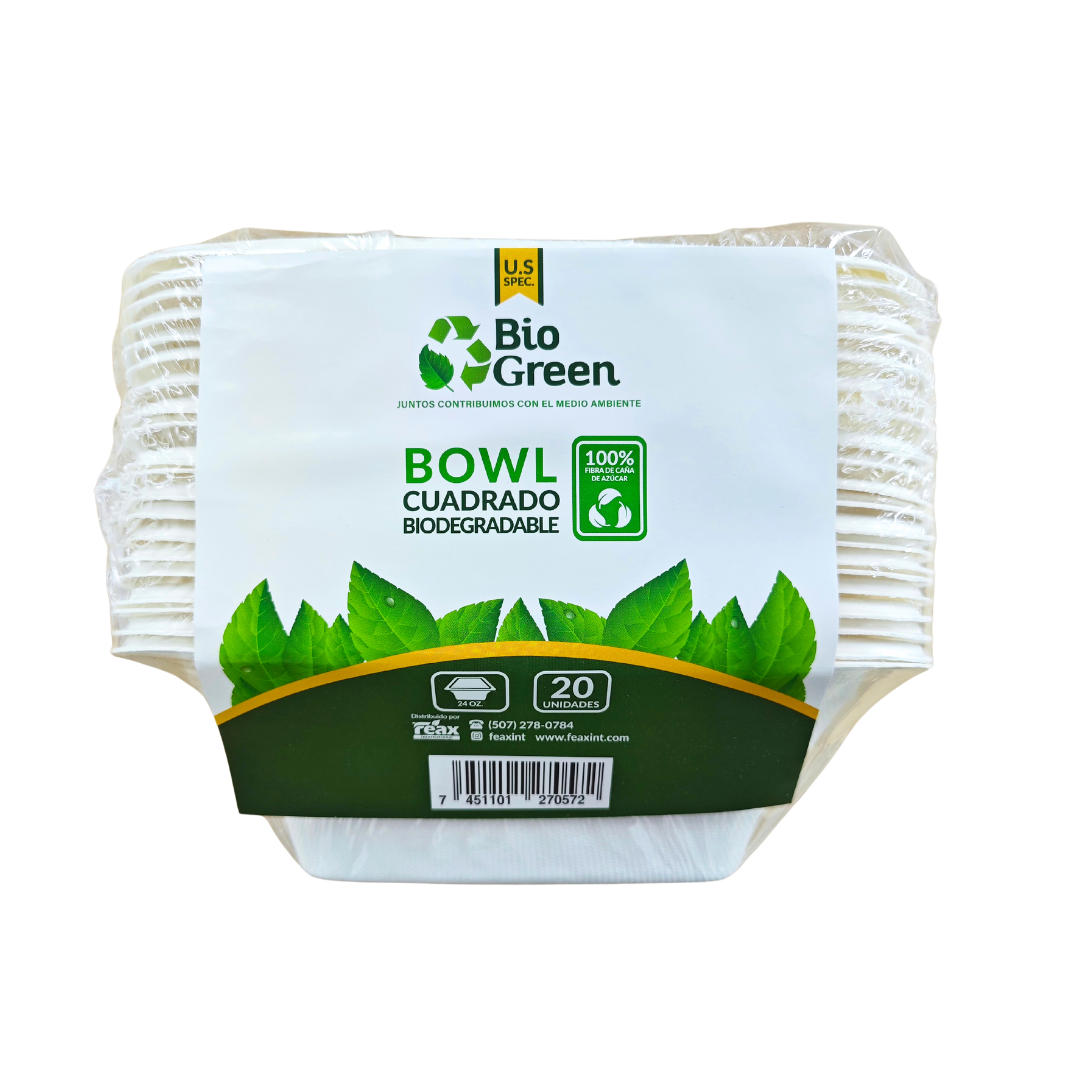 ENVASE BOWL BIO BAGASO CUADRADO 24 OZ. L011 BIO GREEN 16/20 - Feax ...