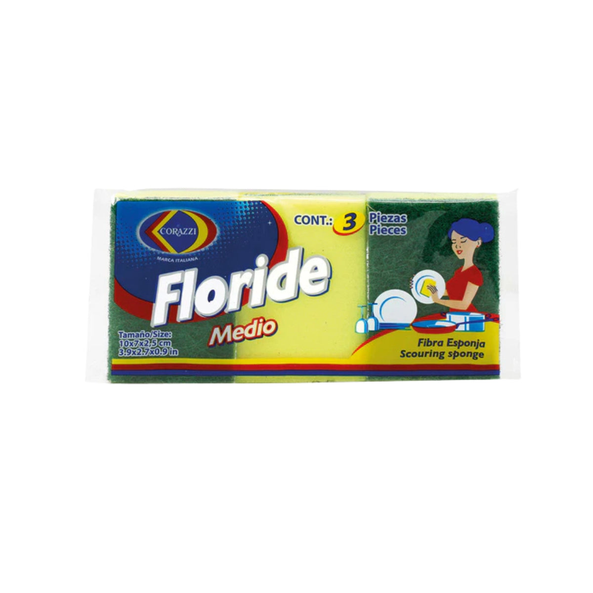 ESPONJA FIBRA AMARILLA FLORIDE MEDIO XR924B CORAZZI 48/3 UNIDS.