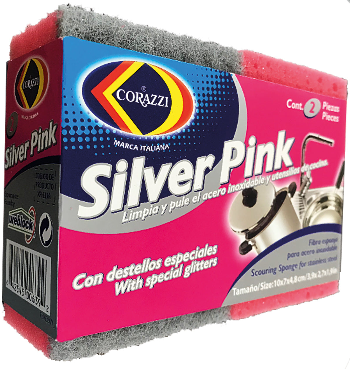 ESPONJA FIBRA SILVER PINK XR639A CORAZZI 24/2 UNIDS.