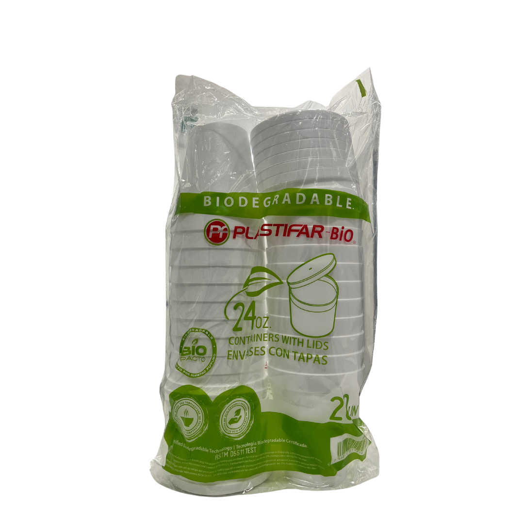 ENVASE SOPA BIO FOAM BCO. 24 OZ. C/TAPA PLASTIFAR 8/20