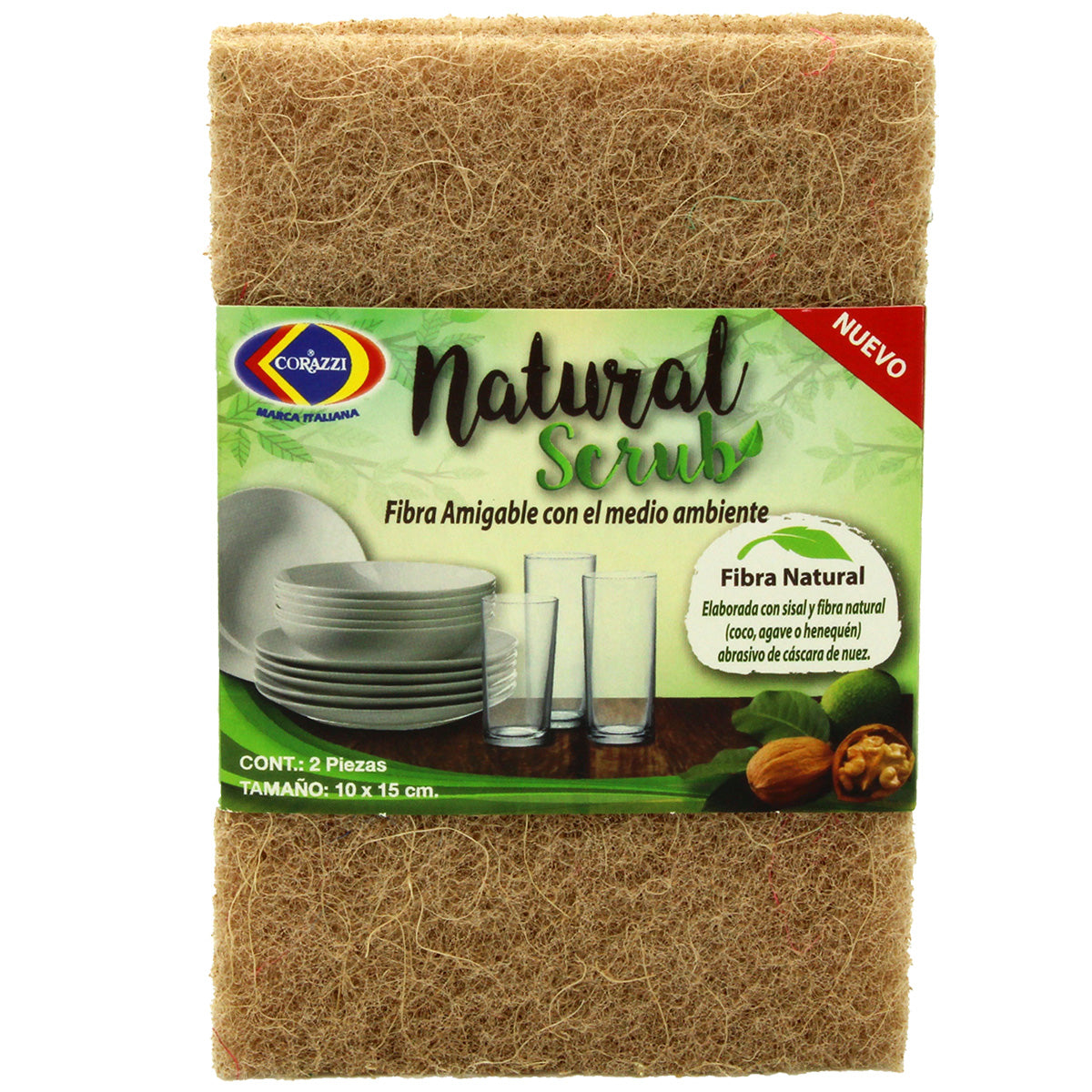 ESPONJA FIBRA ECOFRIENDLY - NATURAL SCRUB XK109B CORAZZI 36/2 UNIDS.